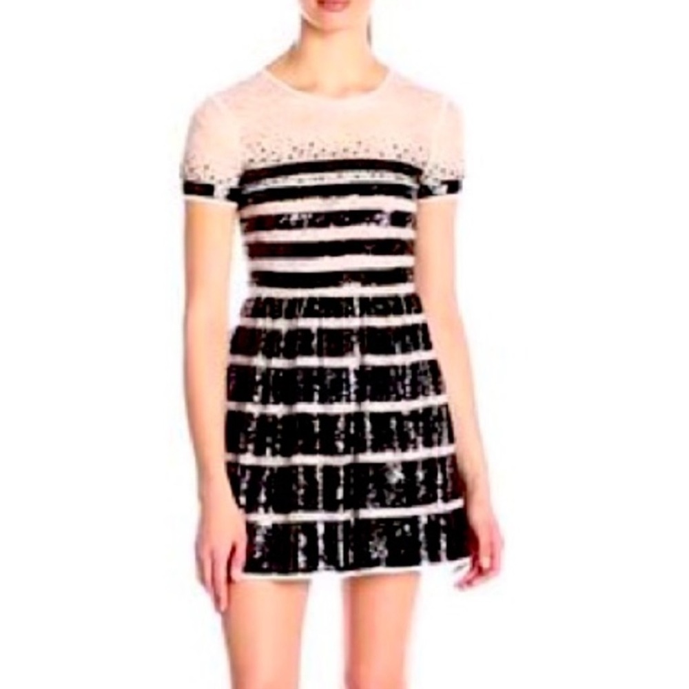 BCBGMAXAZRIA Sheer Sequin Mini Dress